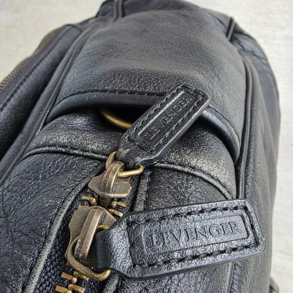 Levenger Black Leather Briefcase / Laptop Bag – 17” Wide